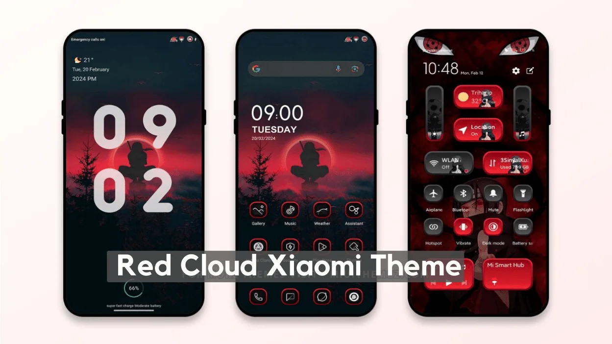 Red Cloud HyperOS Theme for Xiaomi with Itachi Anime
