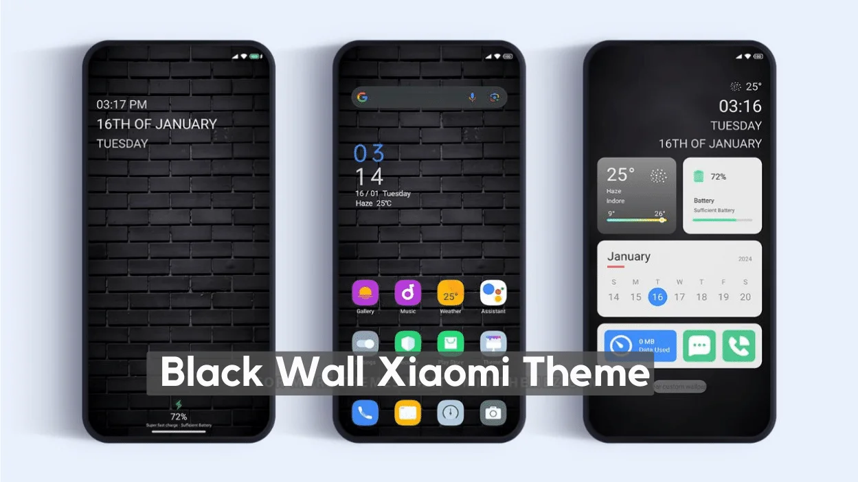 Black Wall HyperOS Theme for Xiaomi with Dynamic Dark Mode