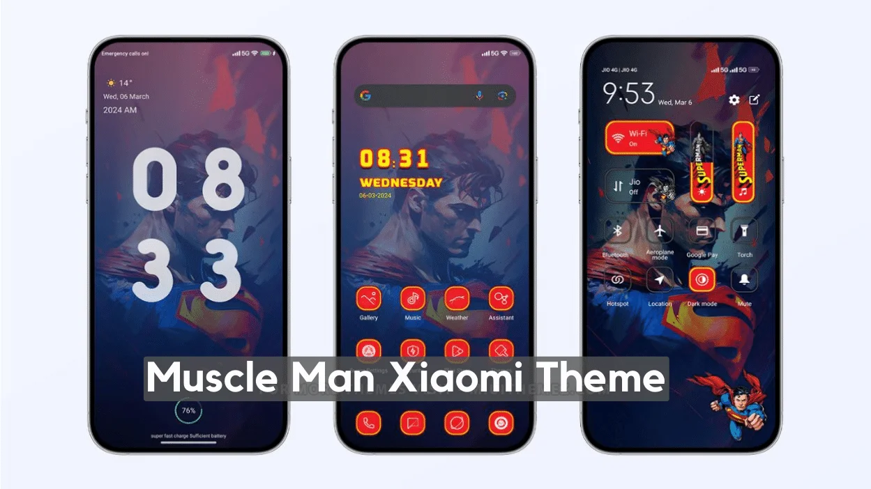 Muscle Man HyperOS Theme for Xiaomi with Superman Dark Mode