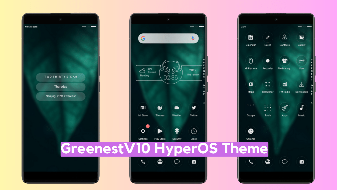 Greenest v10 HyperOS Theme for Xiaomi with Minimal Dark