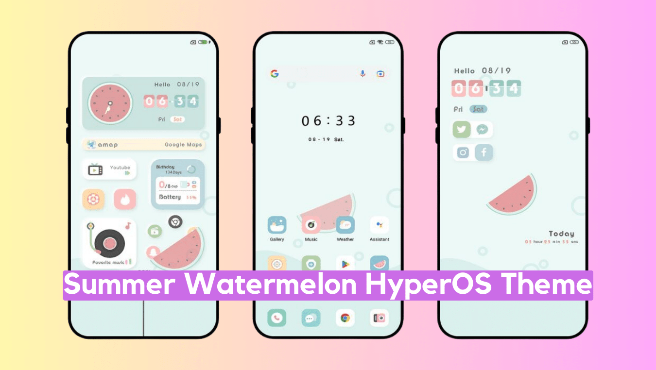 Summer Watermelon HyperOS Theme for Xiaomi with Minimal Experience
