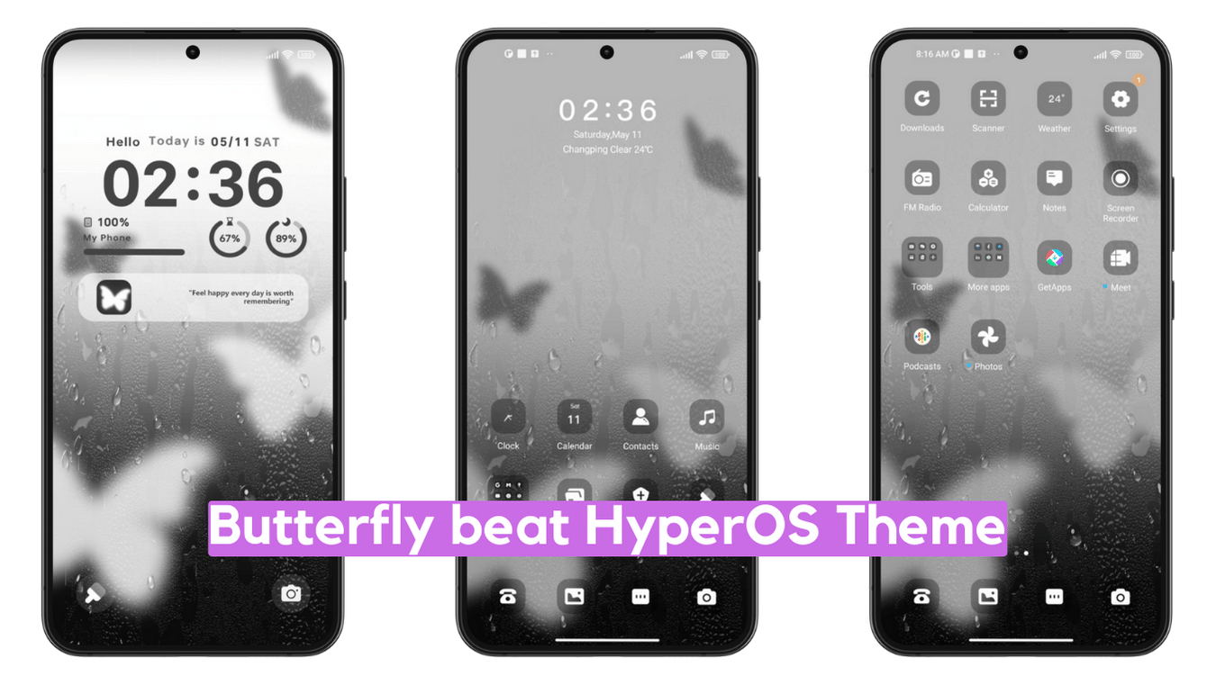 Butterfly beat HyperOS Theme for Xiaomi with Minimal Experience