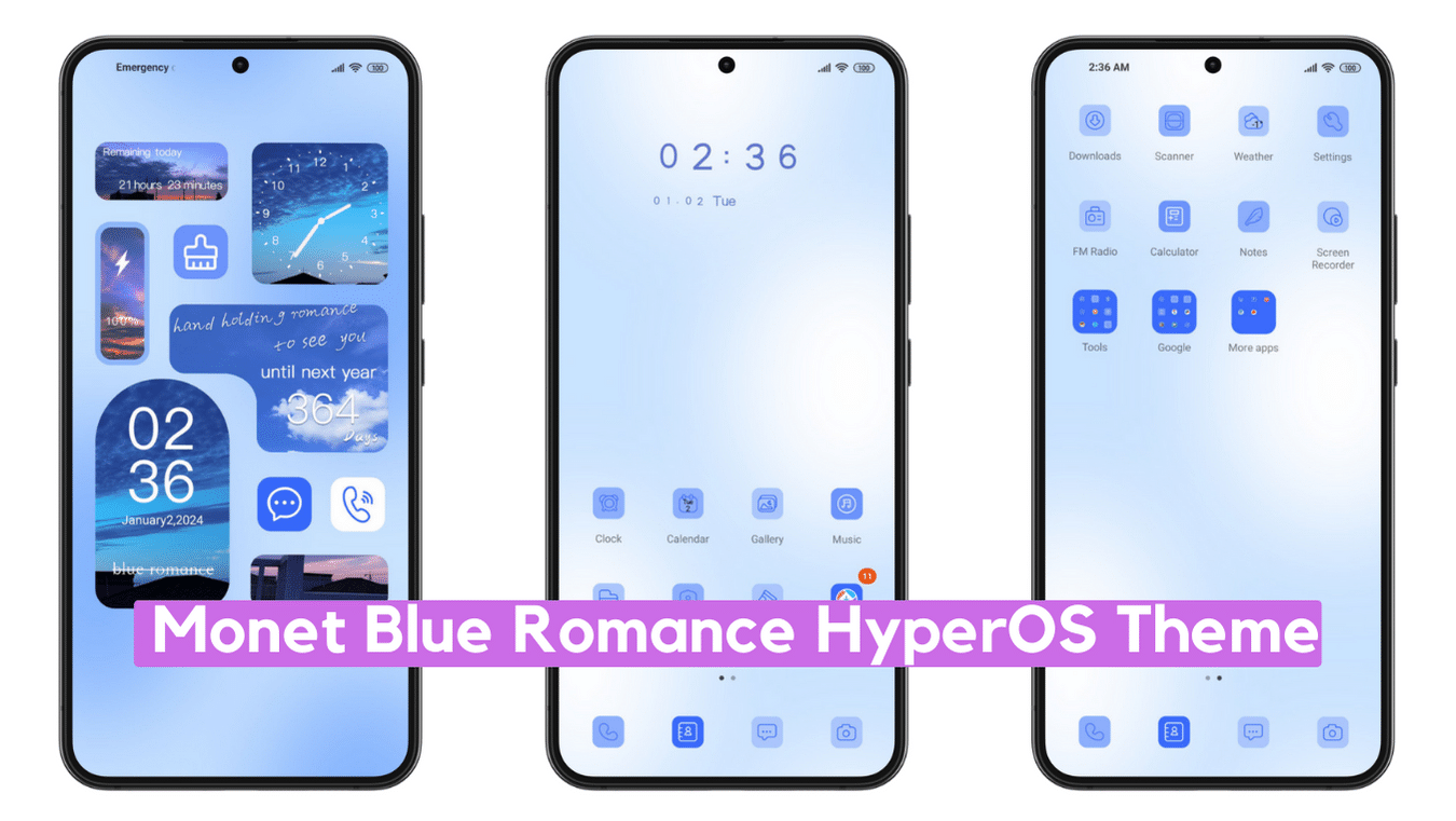 Monet Blue Romance HyperOS Theme with Dynamic Widgets