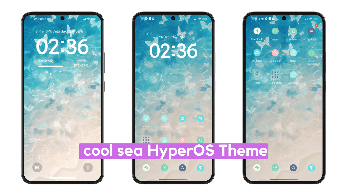 cool sea HyperOS Theme for Xiaomi with Beautiful App Icons