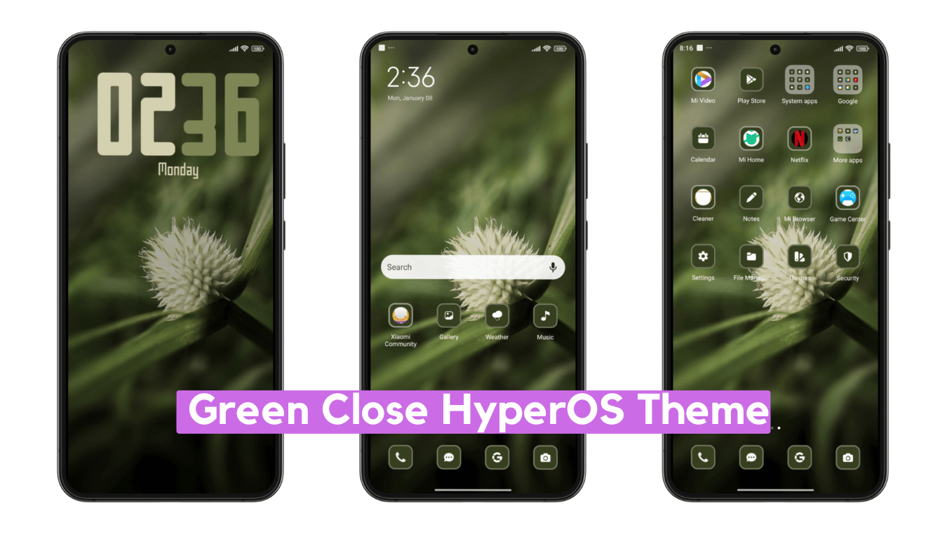 Green Close HyperOS Theme for Xiaomi with Cool Icons