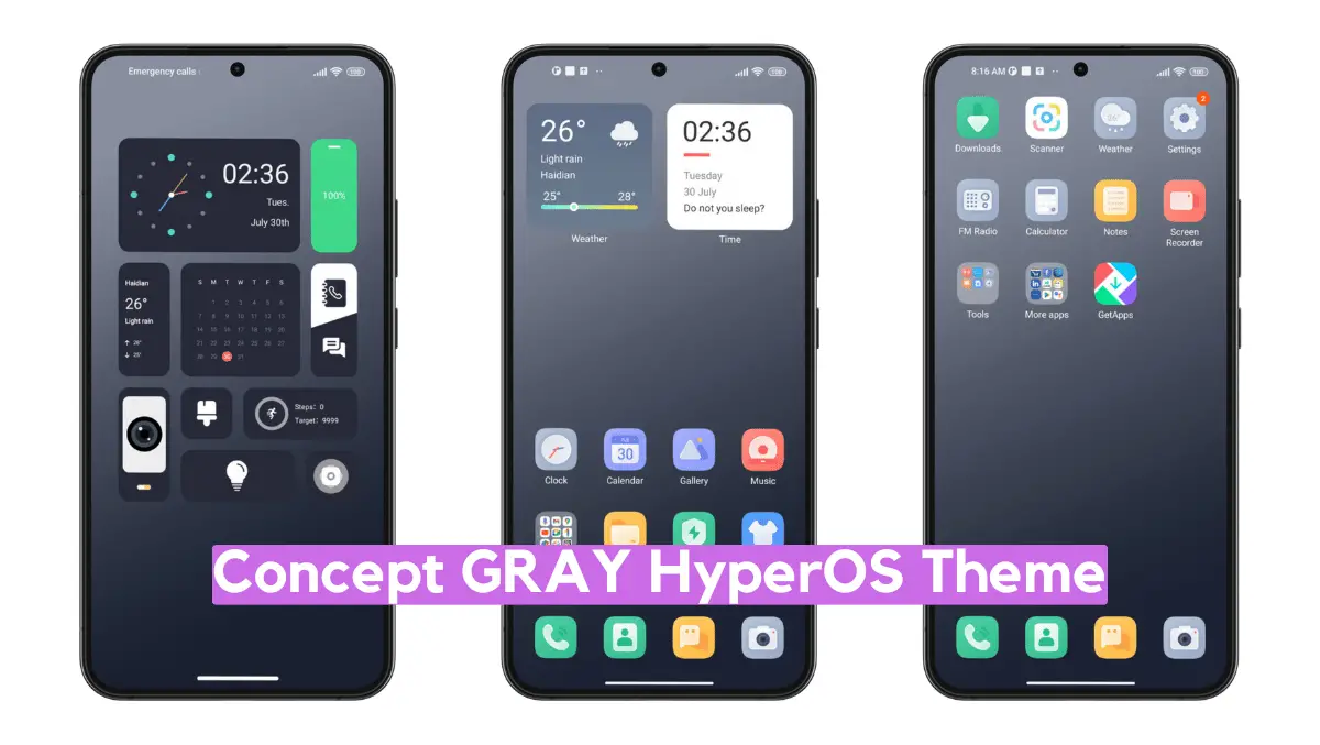 Concept Gray HyperOS Theme for Xiaomi with Dynamic UI