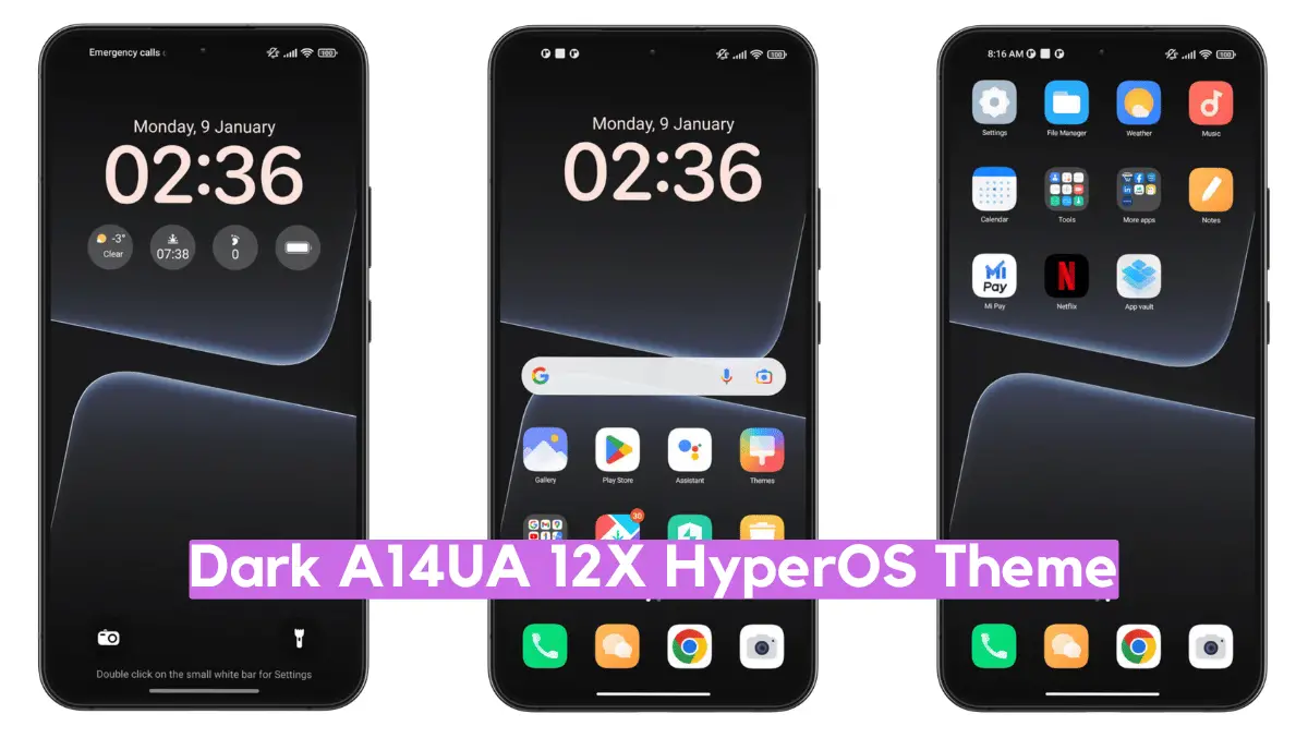 Dark a14ua HyperOS Theme for Xiaomi with Dynamic Experience