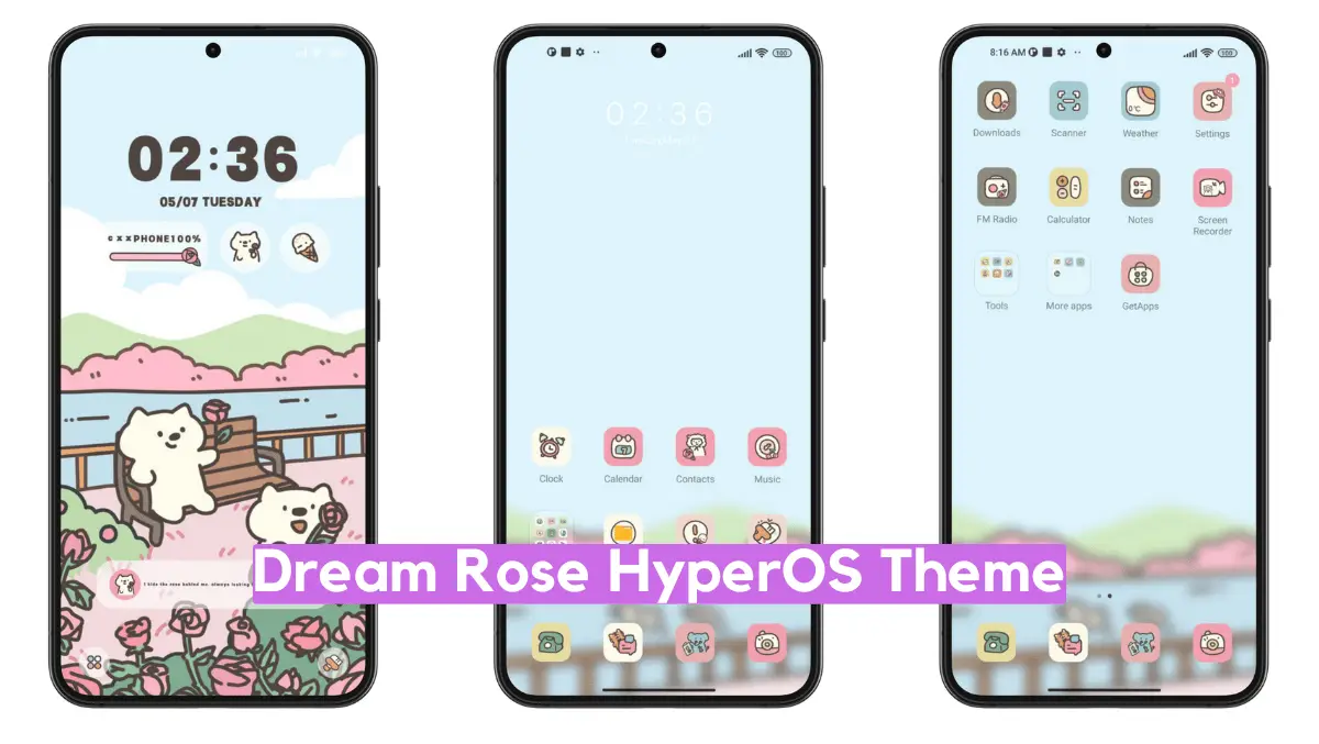 Dream Rose HyperOS Theme for Xiaomi with Minimal Anime UI