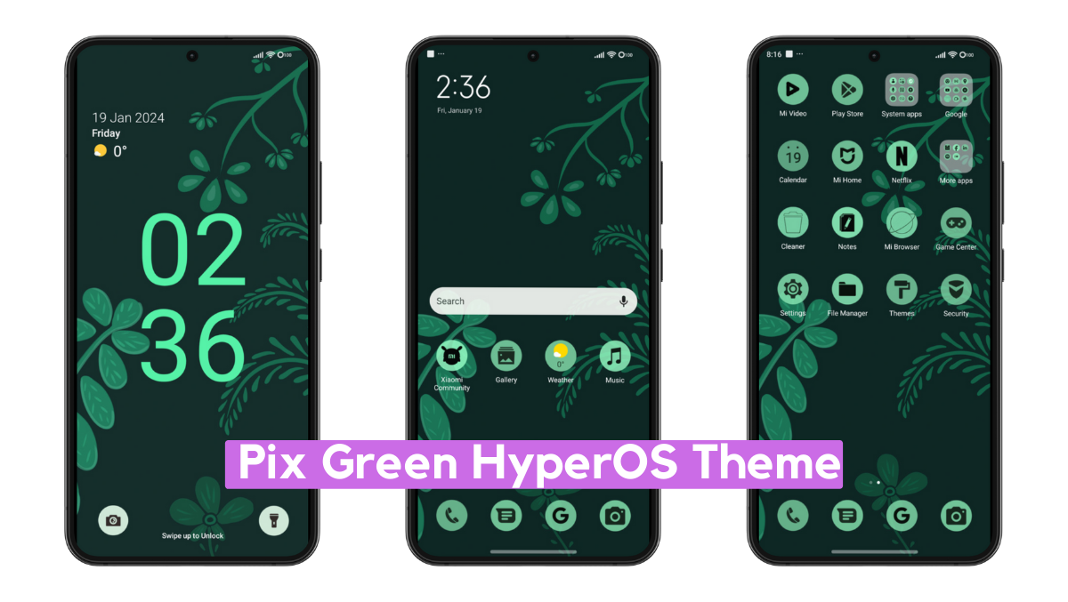Pix Green HyperOS Theme with Colorful Pixel Experience