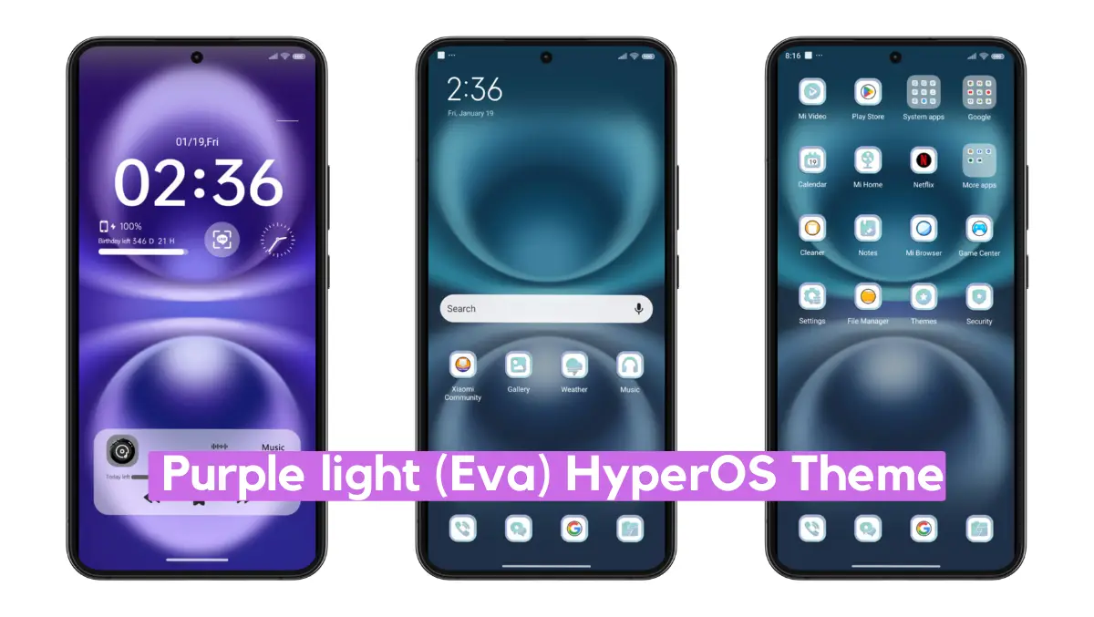 Purple Light HyperOS Theme with Minimal iOS Experience